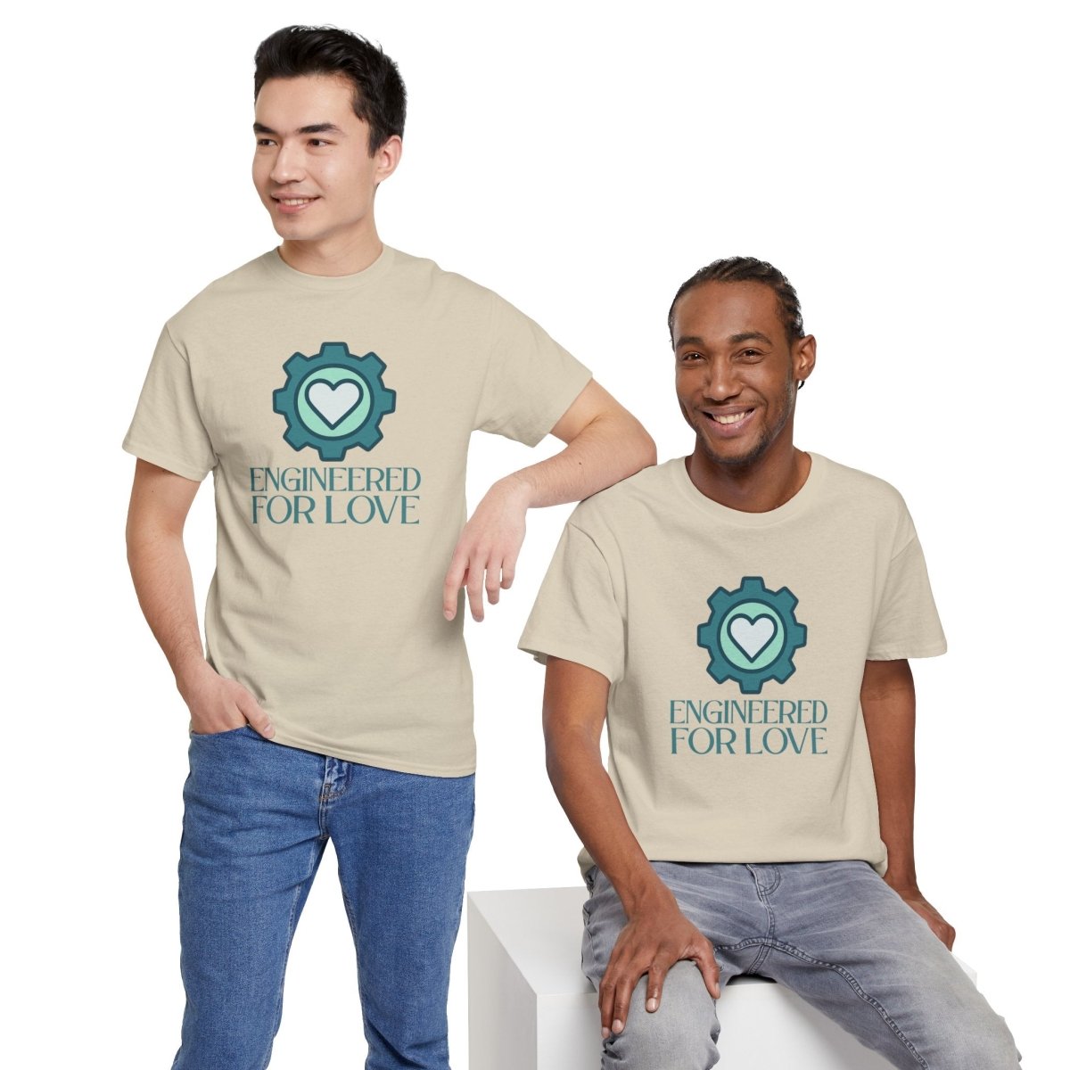 "Engineered for Love" Unisex Heavy Cotton Tee, Gift for Him/Her, Valentine's Day Shirt, Casual Wear CW - 1 Teal - AI Tee Hero