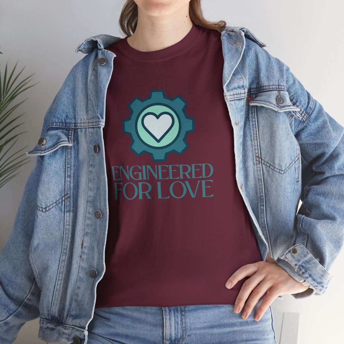 "Engineered for Love" Unisex Heavy Cotton Tee, Gift for Him/Her, Valentine's Day Shirt, Casual Wear CW - 1 Teal - AI Tee Hero