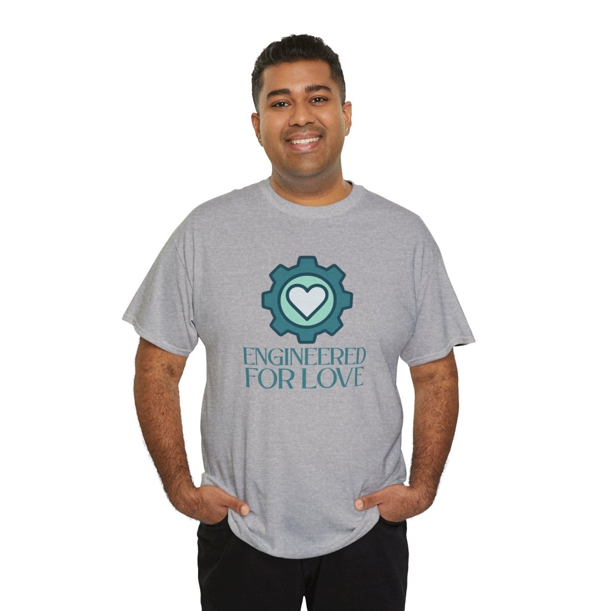 "Engineered for Love" Unisex Heavy Cotton Tee, Gift for Him/Her, Valentine's Day Shirt, Casual Wear CW - 1 Teal - AI Tee Hero