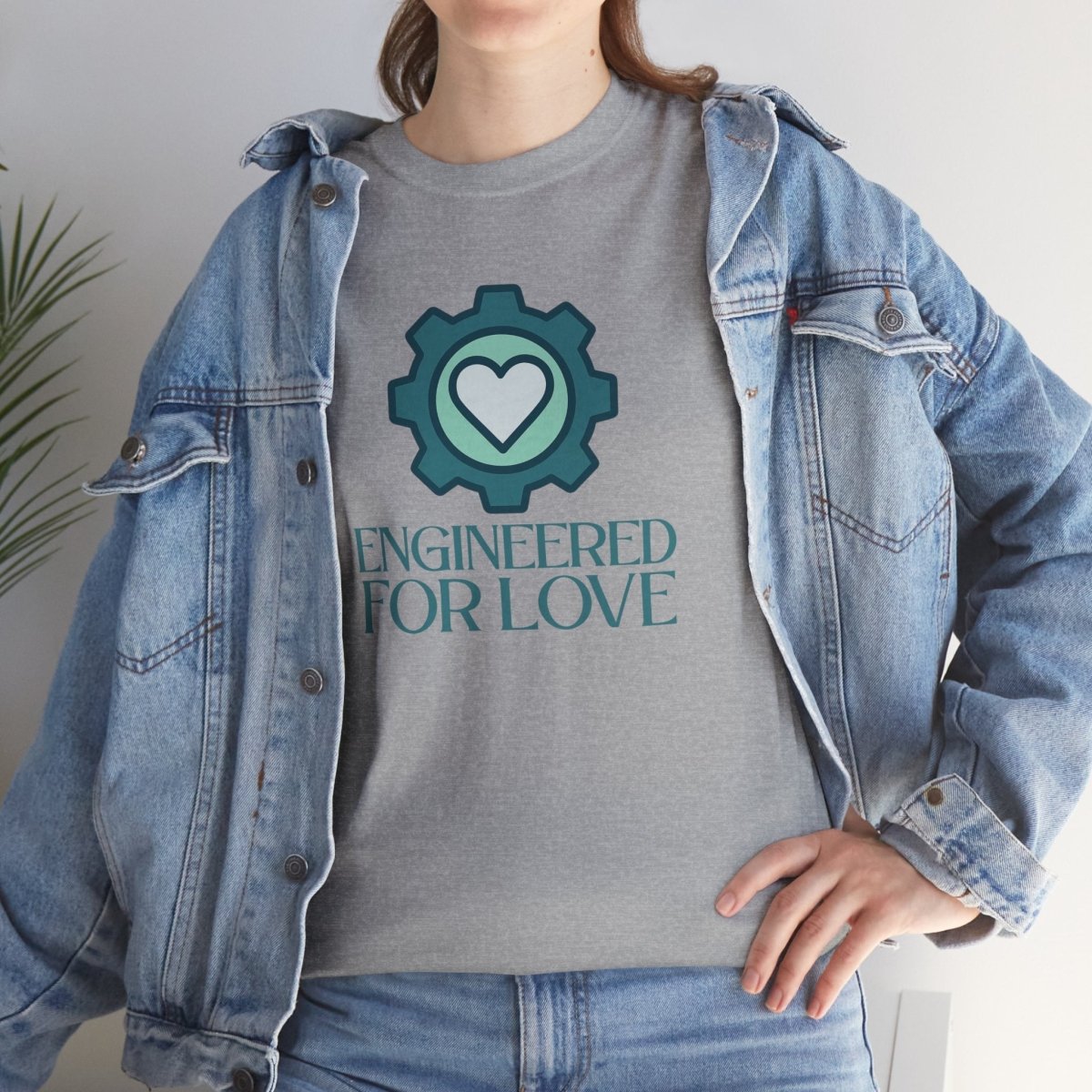 "Engineered for Love" Unisex Heavy Cotton Tee, Gift for Him/Her, Valentine's Day Shirt, Casual Wear CW - 1 Teal - AI Tee Hero