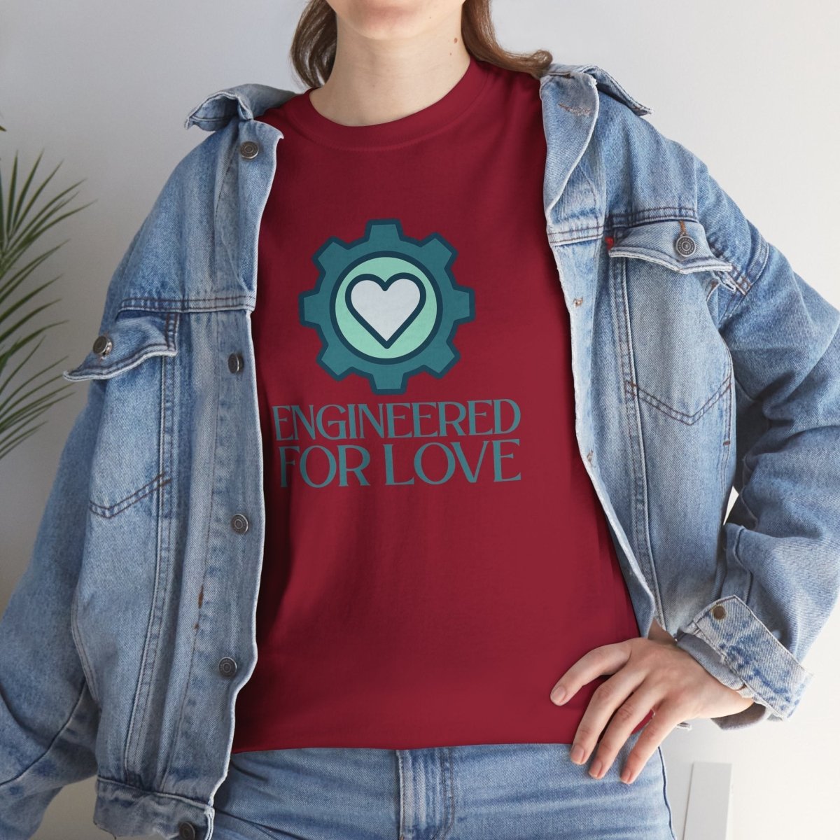 "Engineered for Love" Unisex Heavy Cotton Tee, Gift for Him/Her, Valentine's Day Shirt, Casual Wear CW - 1 Teal - AI Tee Hero