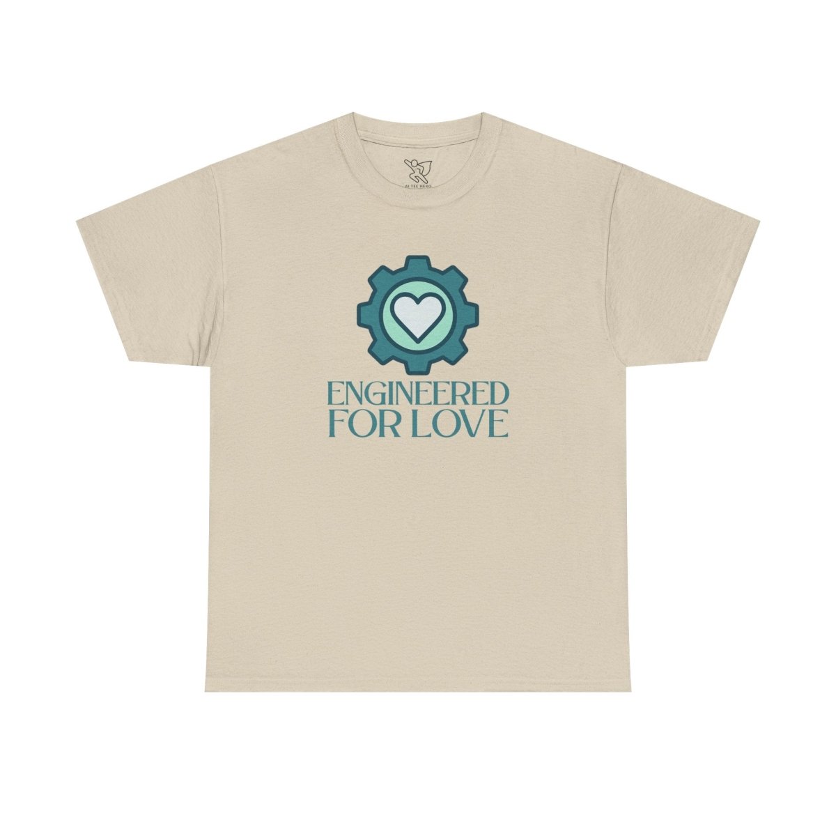 "Engineered for Love" Unisex Heavy Cotton Tee, Gift for Him/Her, Valentine's Day Shirt, Casual Wear CW - 1 Teal - AI Tee Hero