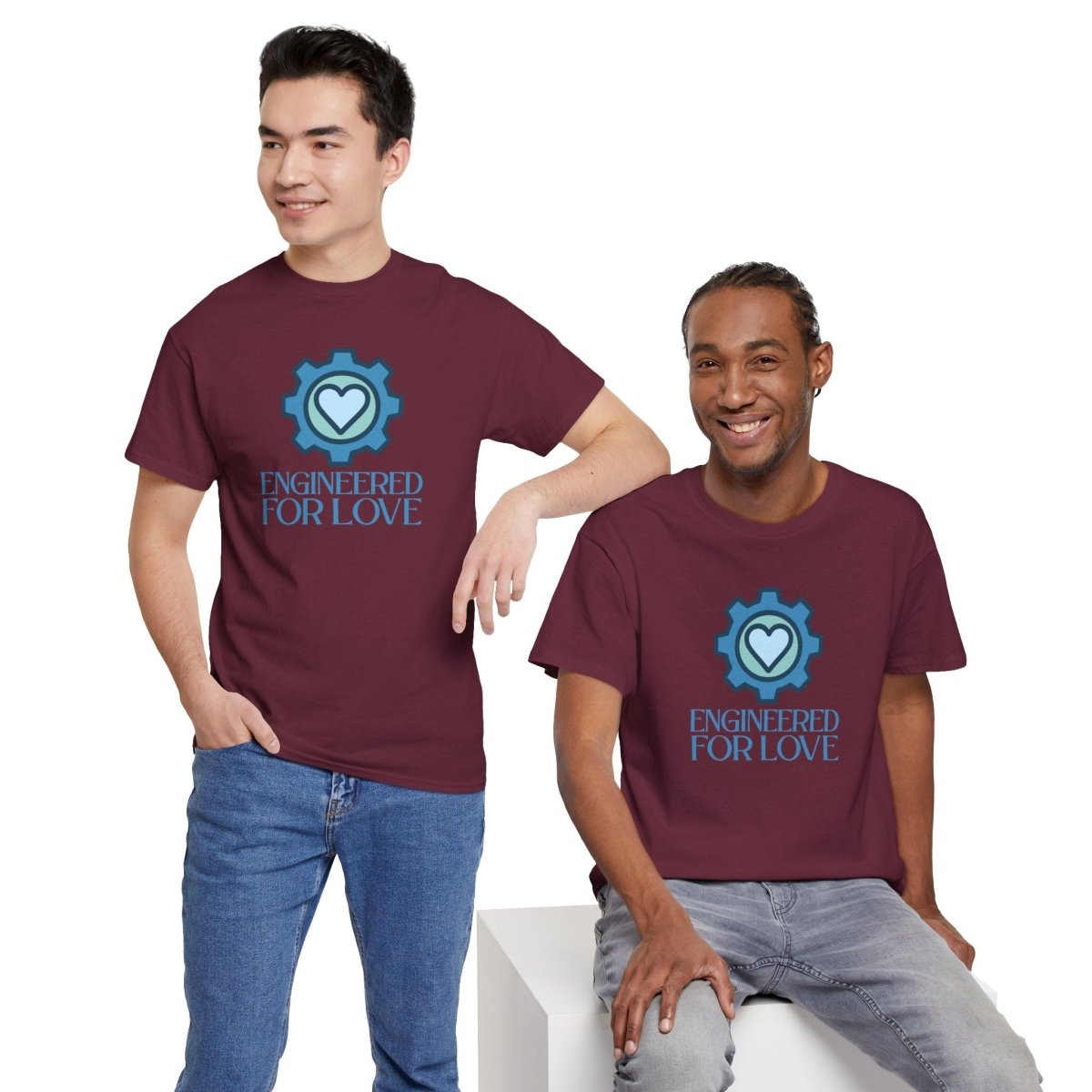 "Engineered for Love" Unisex Heavy Cotton Tee, Gift for Him/Her, Valentine's Day Shirt, Casual Wear CW - 2 Blue - AI Tee Hero