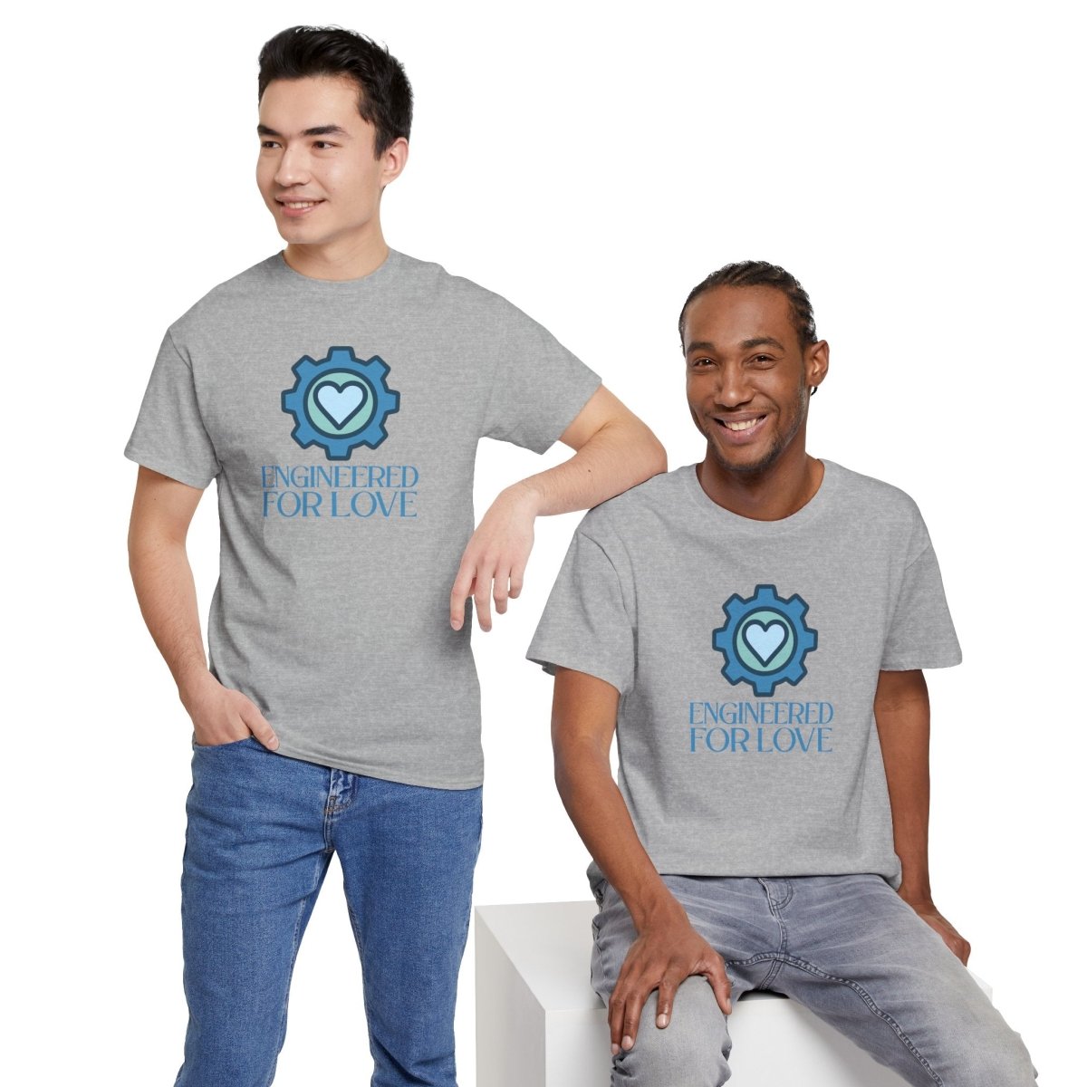 "Engineered for Love" Unisex Heavy Cotton Tee, Gift for Him/Her, Valentine's Day Shirt, Casual Wear CW - 2 Blue - AI Tee Hero