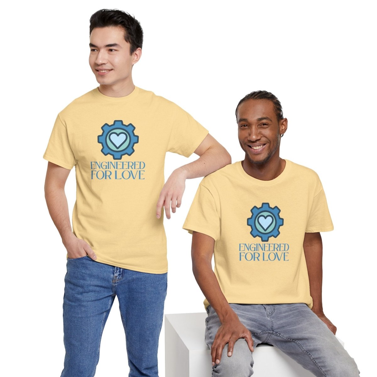 "Engineered for Love" Unisex Heavy Cotton Tee, Gift for Him/Her, Valentine's Day Shirt, Casual Wear CW - 2 Blue - AI Tee Hero