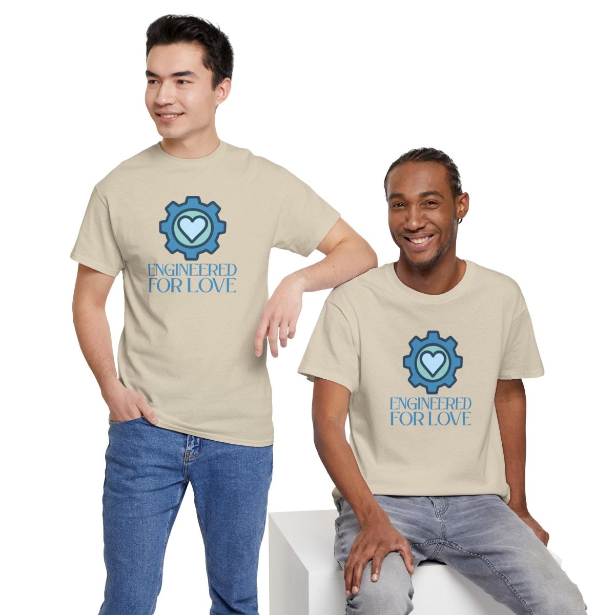 "Engineered for Love" Unisex Heavy Cotton Tee, Gift for Him/Her, Valentine's Day Shirt, Casual Wear CW - 2 Blue - AI Tee Hero