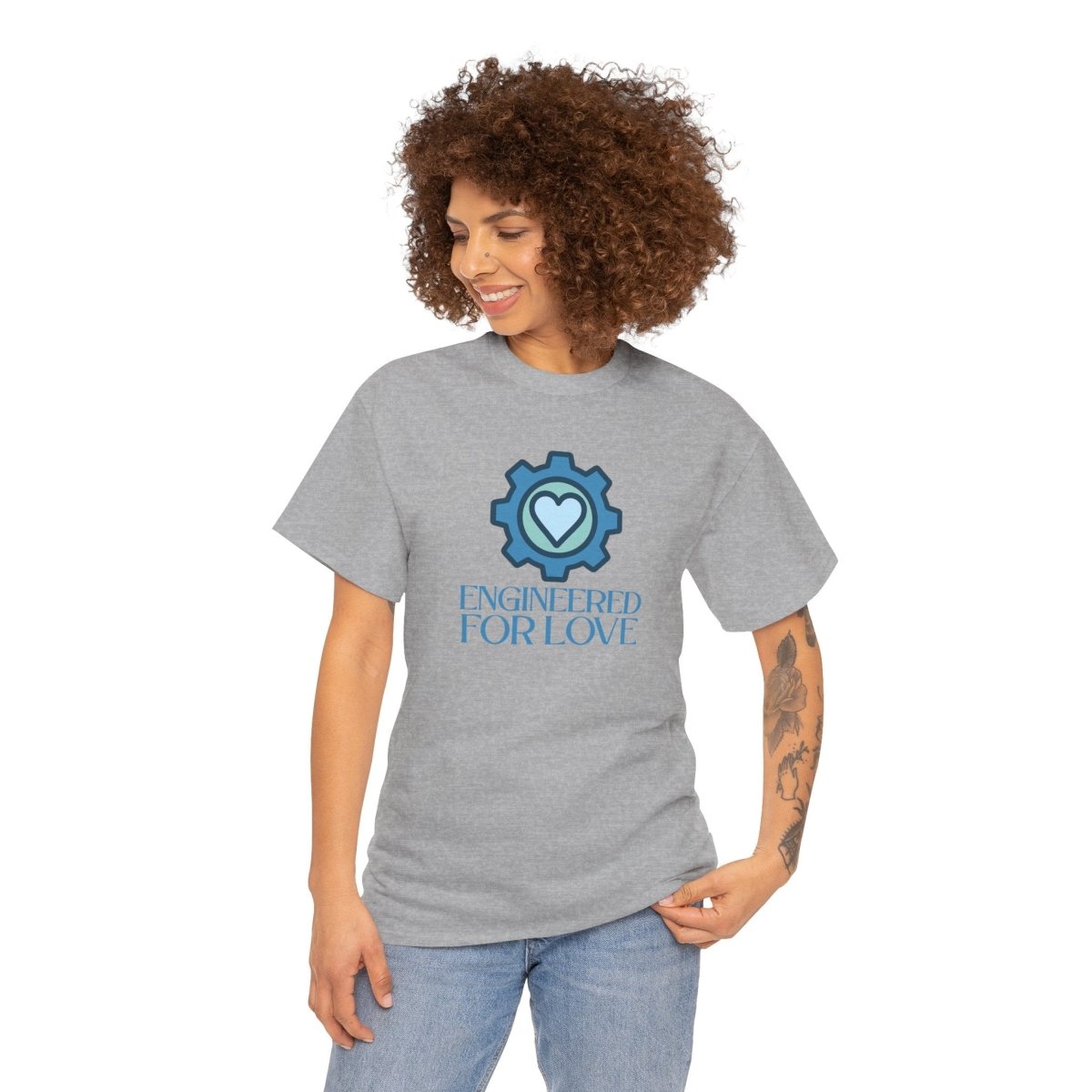 "Engineered for Love" Unisex Heavy Cotton Tee, Gift for Him/Her, Valentine's Day Shirt, Casual Wear CW - 2 Blue - AI Tee Hero