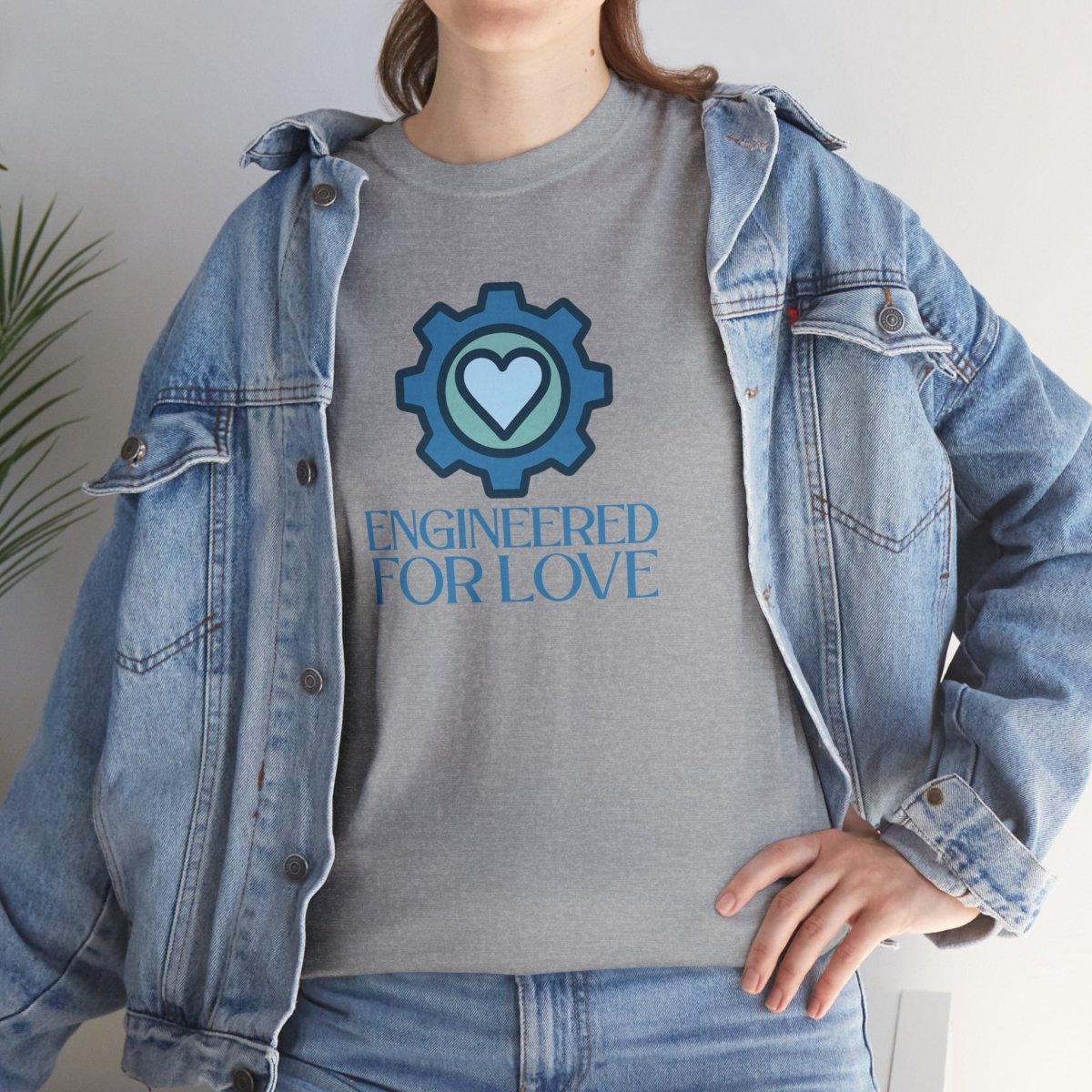 "Engineered for Love" Unisex Heavy Cotton Tee, Gift for Him/Her, Valentine's Day Shirt, Casual Wear CW - 2 Blue - AI Tee Hero