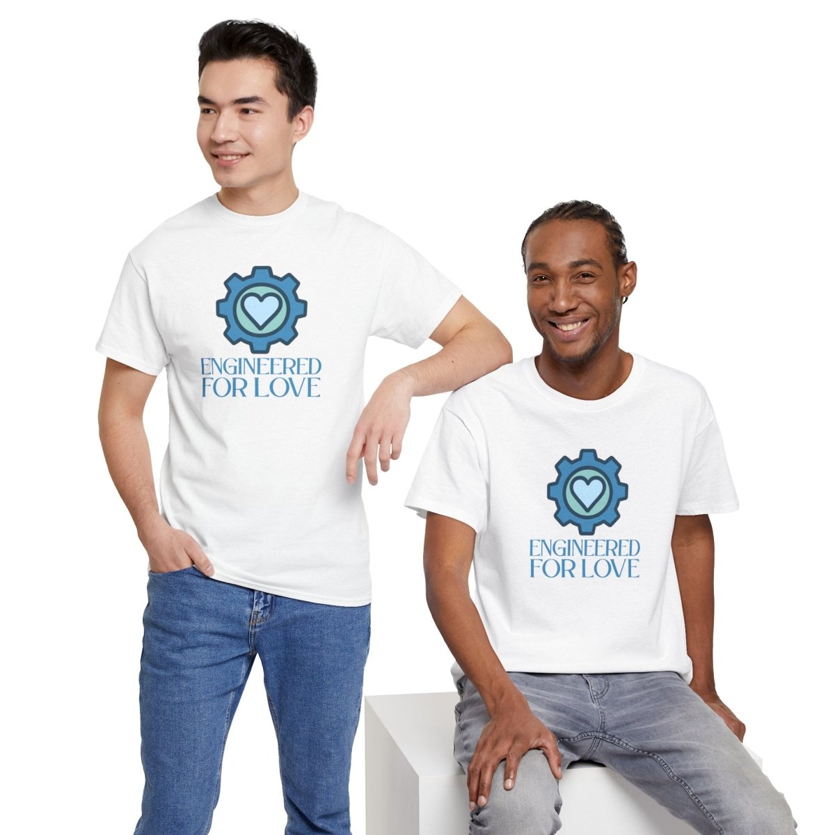 "Engineered for Love" Unisex Heavy Cotton Tee, Gift for Him/Her, Valentine's Day Shirt, Casual Wear CW - 2 Blue - AI Tee Hero