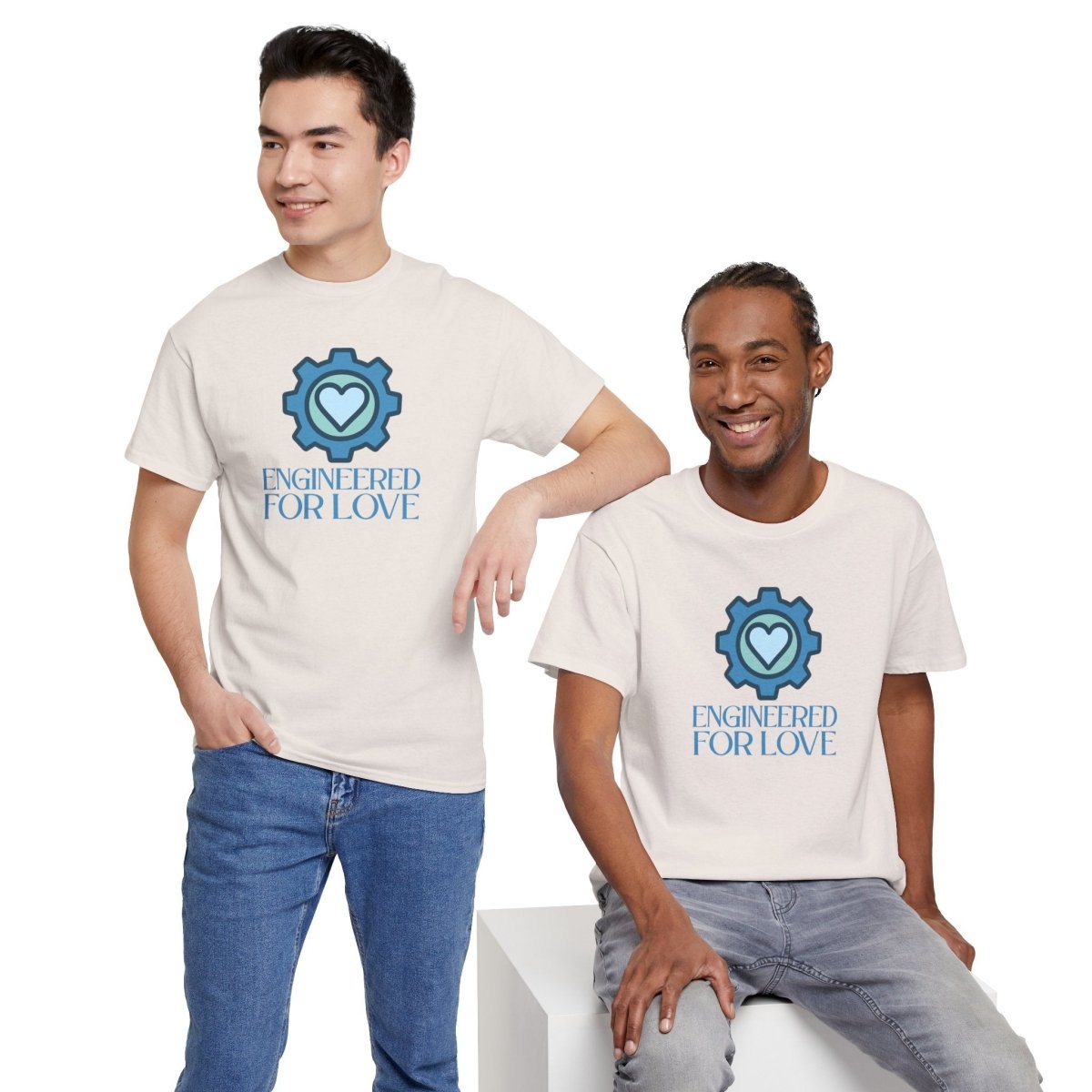 "Engineered for Love" Unisex Heavy Cotton Tee, Gift for Him/Her, Valentine's Day Shirt, Casual Wear CW - 2 Blue - AI Tee Hero
