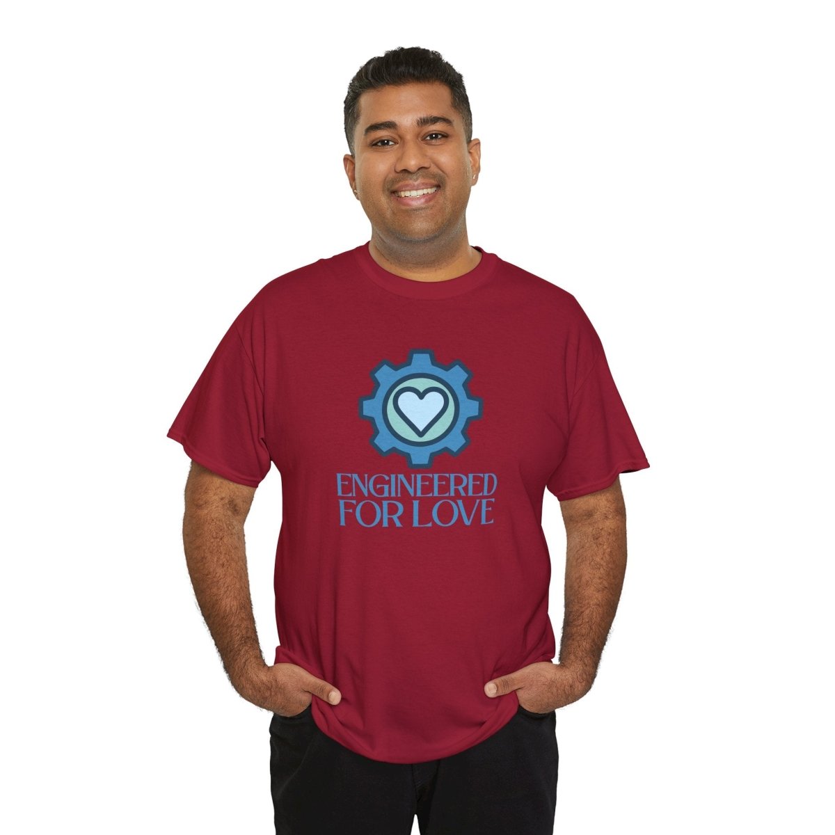 "Engineered for Love" Unisex Heavy Cotton Tee, Gift for Him/Her, Valentine's Day Shirt, Casual Wear CW - 2 Blue - AI Tee Hero
