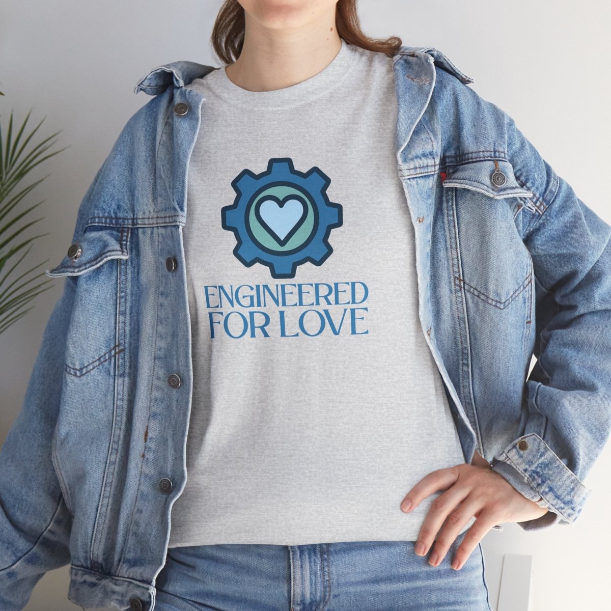 "Engineered for Love" Unisex Heavy Cotton Tee, Gift for Him/Her, Valentine's Day Shirt, Casual Wear CW - 2 Blue - AI Tee Hero