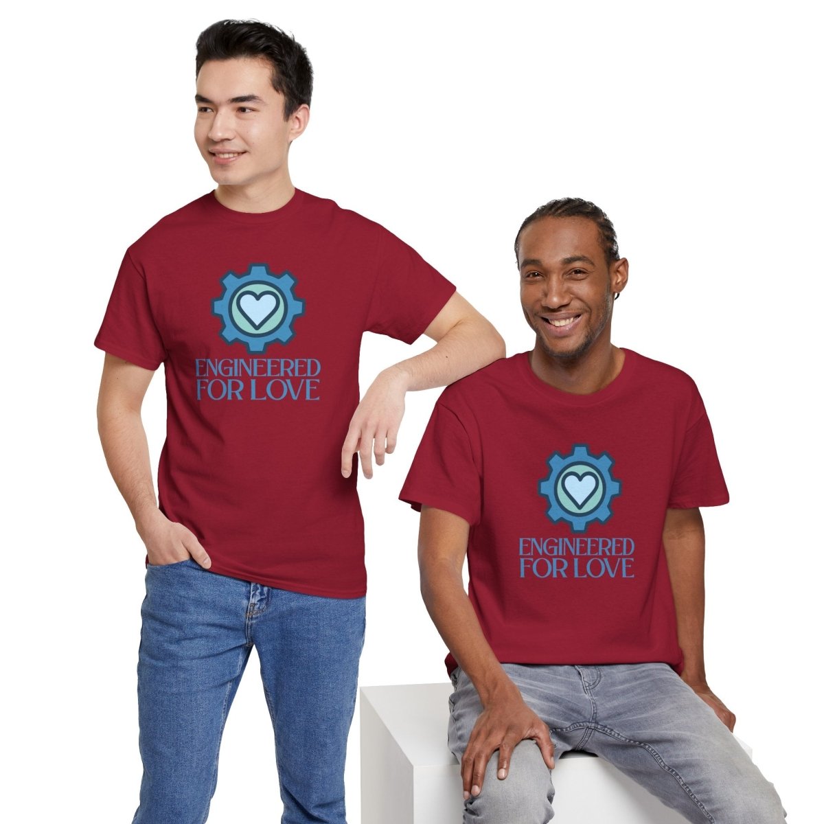 "Engineered for Love" Unisex Heavy Cotton Tee, Gift for Him/Her, Valentine's Day Shirt, Casual Wear CW - 2 Blue - AI Tee Hero