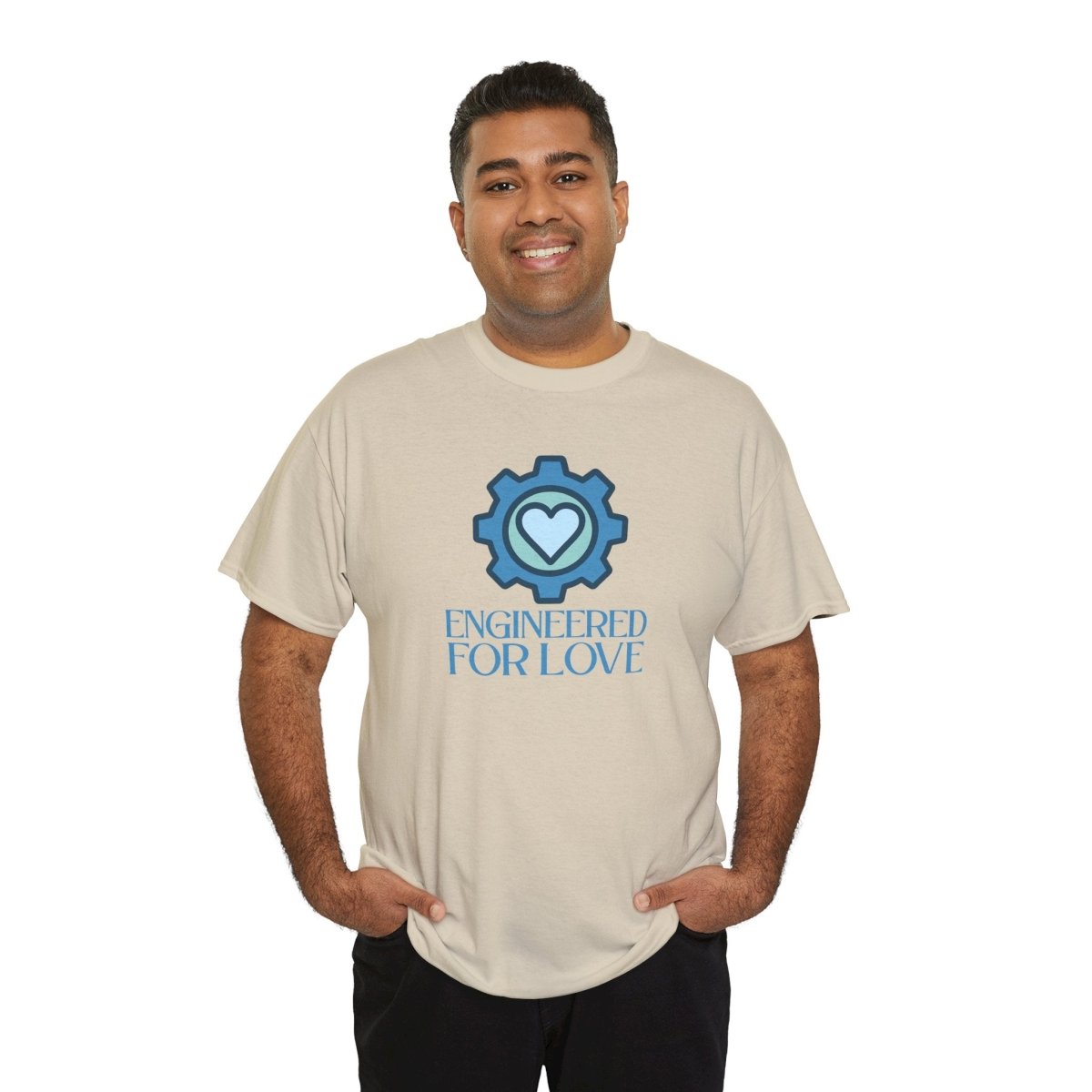 "Engineered for Love" Unisex Heavy Cotton Tee, Gift for Him/Her, Valentine's Day Shirt, Casual Wear CW - 2 Blue - AI Tee Hero