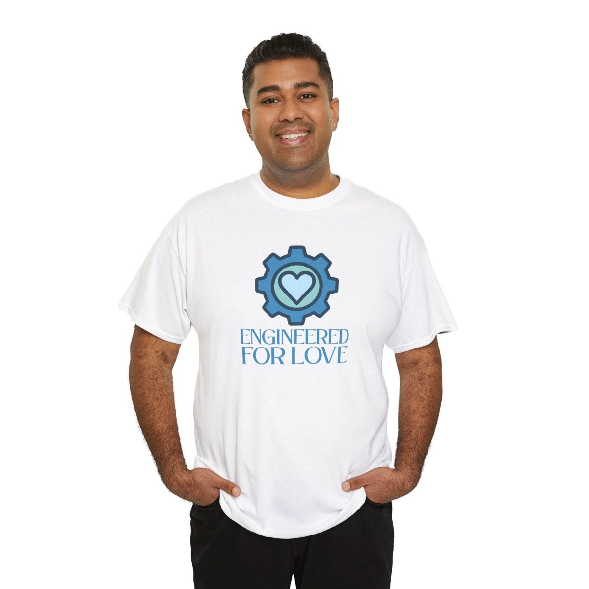 "Engineered for Love" Unisex Heavy Cotton Tee, Gift for Him/Her, Valentine's Day Shirt, Casual Wear CW - 2 Blue - AI Tee Hero