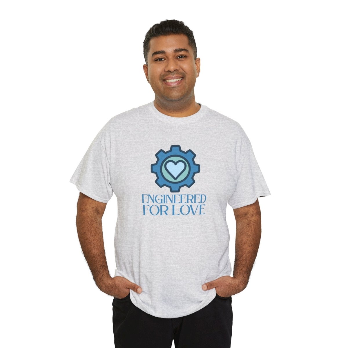 "Engineered for Love" Unisex Heavy Cotton Tee, Gift for Him/Her, Valentine's Day Shirt, Casual Wear CW - 2 Blue - AI Tee Hero