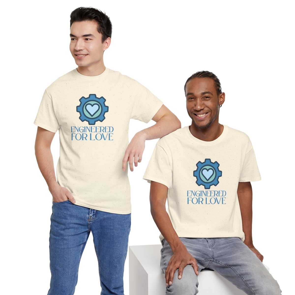 "Engineered for Love" Unisex Heavy Cotton Tee, Gift for Him/Her, Valentine's Day Shirt, Casual Wear CW - 2 Blue - AI Tee Hero