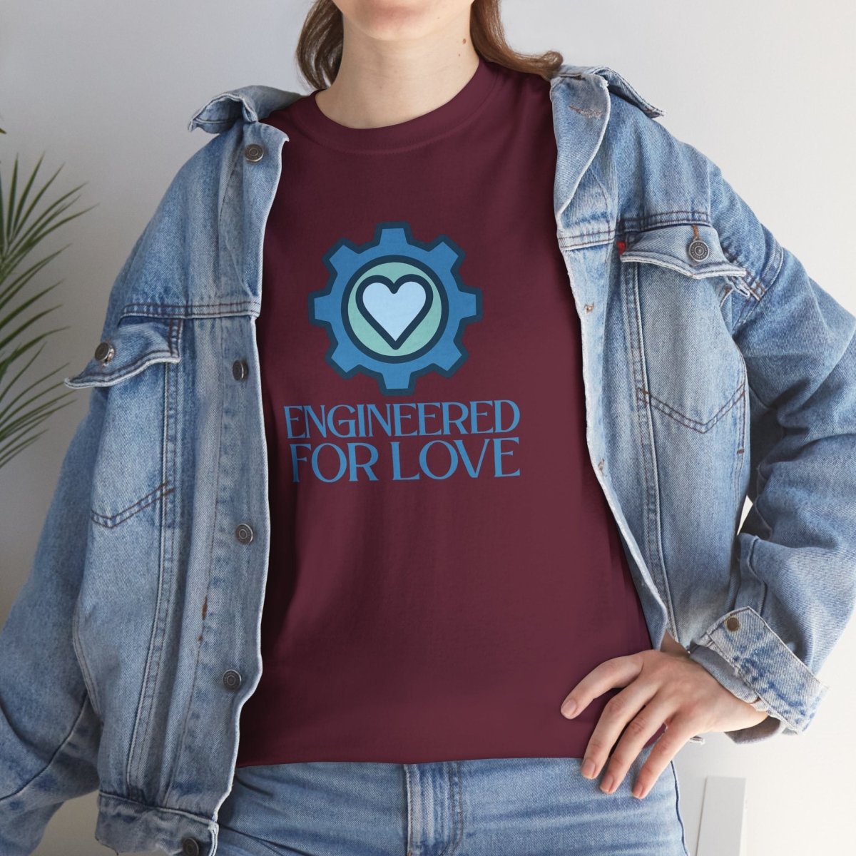 "Engineered for Love" Unisex Heavy Cotton Tee, Gift for Him/Her, Valentine's Day Shirt, Casual Wear CW - 2 Blue - AI Tee Hero
