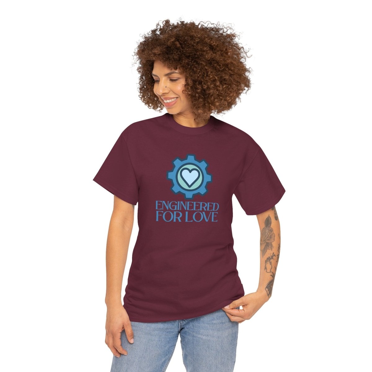 "Engineered for Love" Unisex Heavy Cotton Tee, Gift for Him/Her, Valentine's Day Shirt, Casual Wear CW - 2 Blue - AI Tee Hero