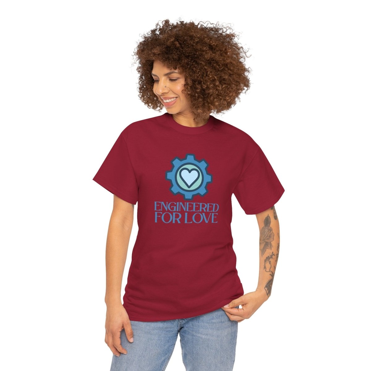 "Engineered for Love" Unisex Heavy Cotton Tee, Gift for Him/Her, Valentine's Day Shirt, Casual Wear CW - 2 Blue - AI Tee Hero
