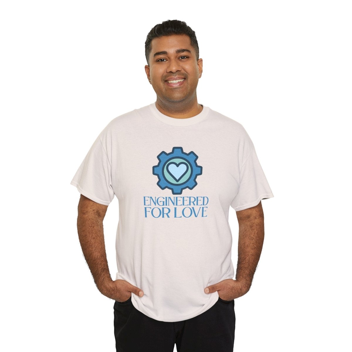 "Engineered for Love" Unisex Heavy Cotton Tee, Gift for Him/Her, Valentine's Day Shirt, Casual Wear CW - 2 Blue - AI Tee Hero