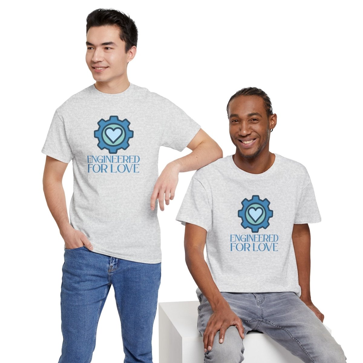 "Engineered for Love" Unisex Heavy Cotton Tee, Gift for Him/Her, Valentine's Day Shirt, Casual Wear CW - 2 Blue - AI Tee Hero