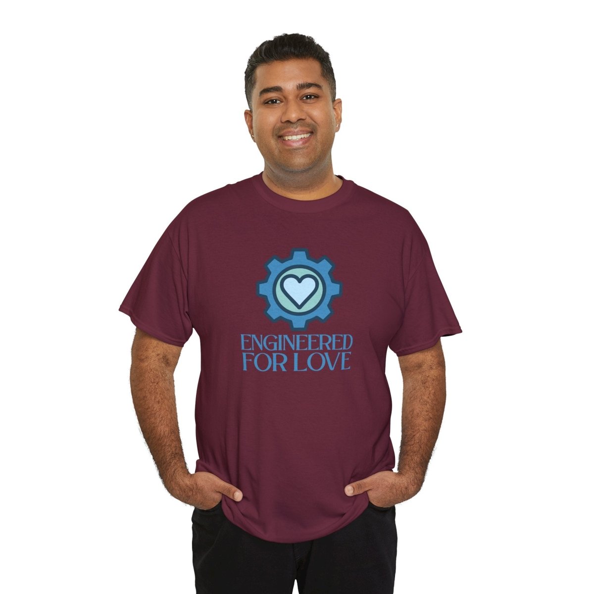 "Engineered for Love" Unisex Heavy Cotton Tee, Gift for Him/Her, Valentine's Day Shirt, Casual Wear CW - 2 Blue - AI Tee Hero