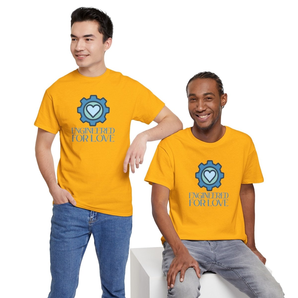 "Engineered for Love" Unisex Heavy Cotton Tee, Gift for Him/Her, Valentine's Day Shirt, Casual Wear CW - 2 Blue - AI Tee Hero