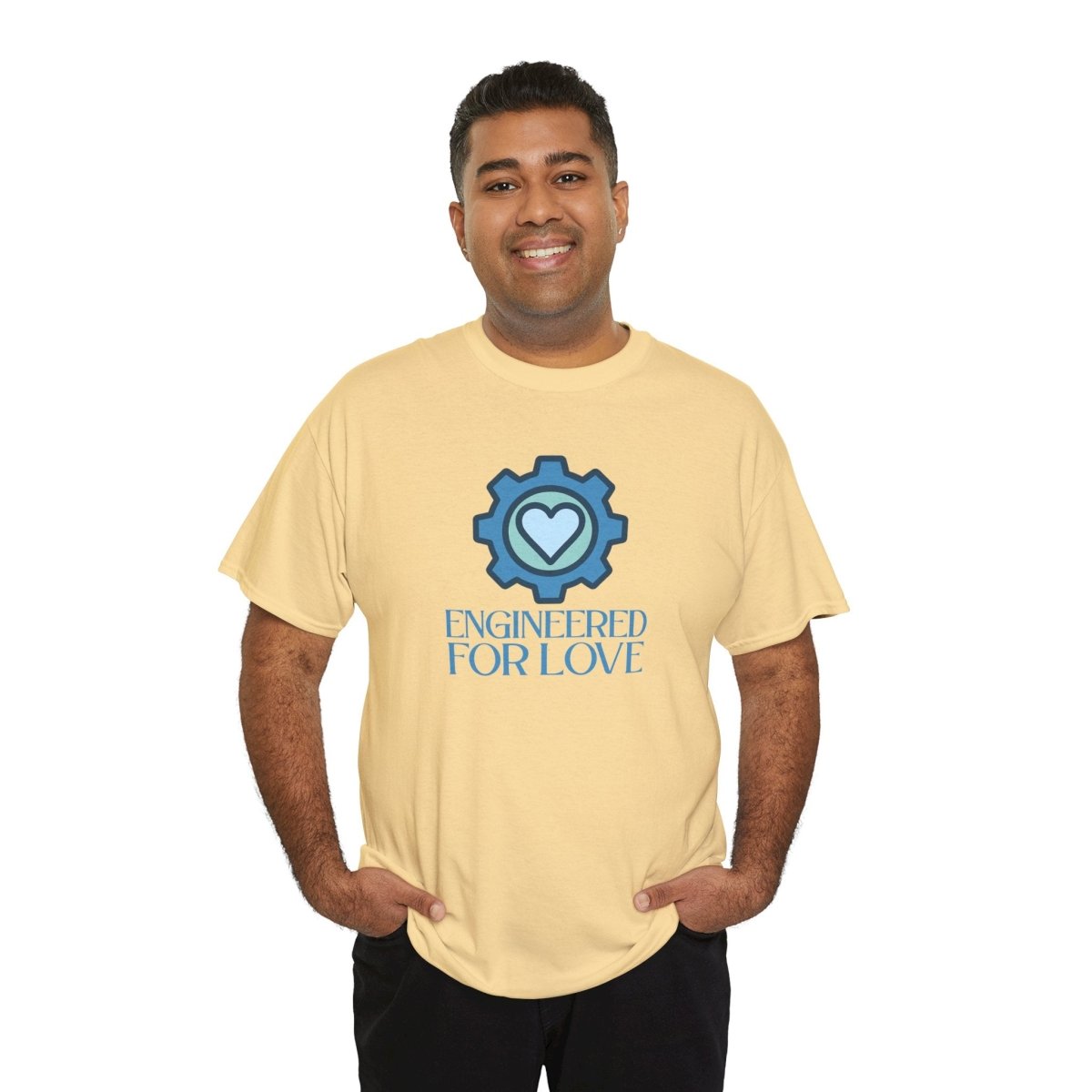 "Engineered for Love" Unisex Heavy Cotton Tee, Gift for Him/Her, Valentine's Day Shirt, Casual Wear CW - 2 Blue - AI Tee Hero