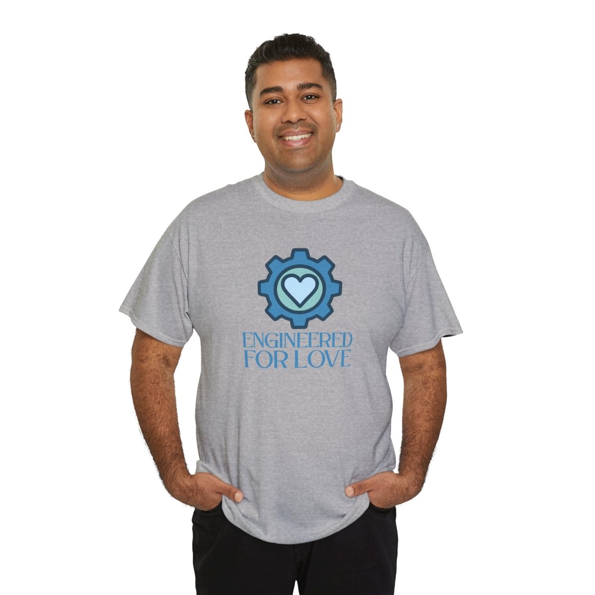 "Engineered for Love" Unisex Heavy Cotton Tee, Gift for Him/Her, Valentine's Day Shirt, Casual Wear CW - 2 Blue - AI Tee Hero