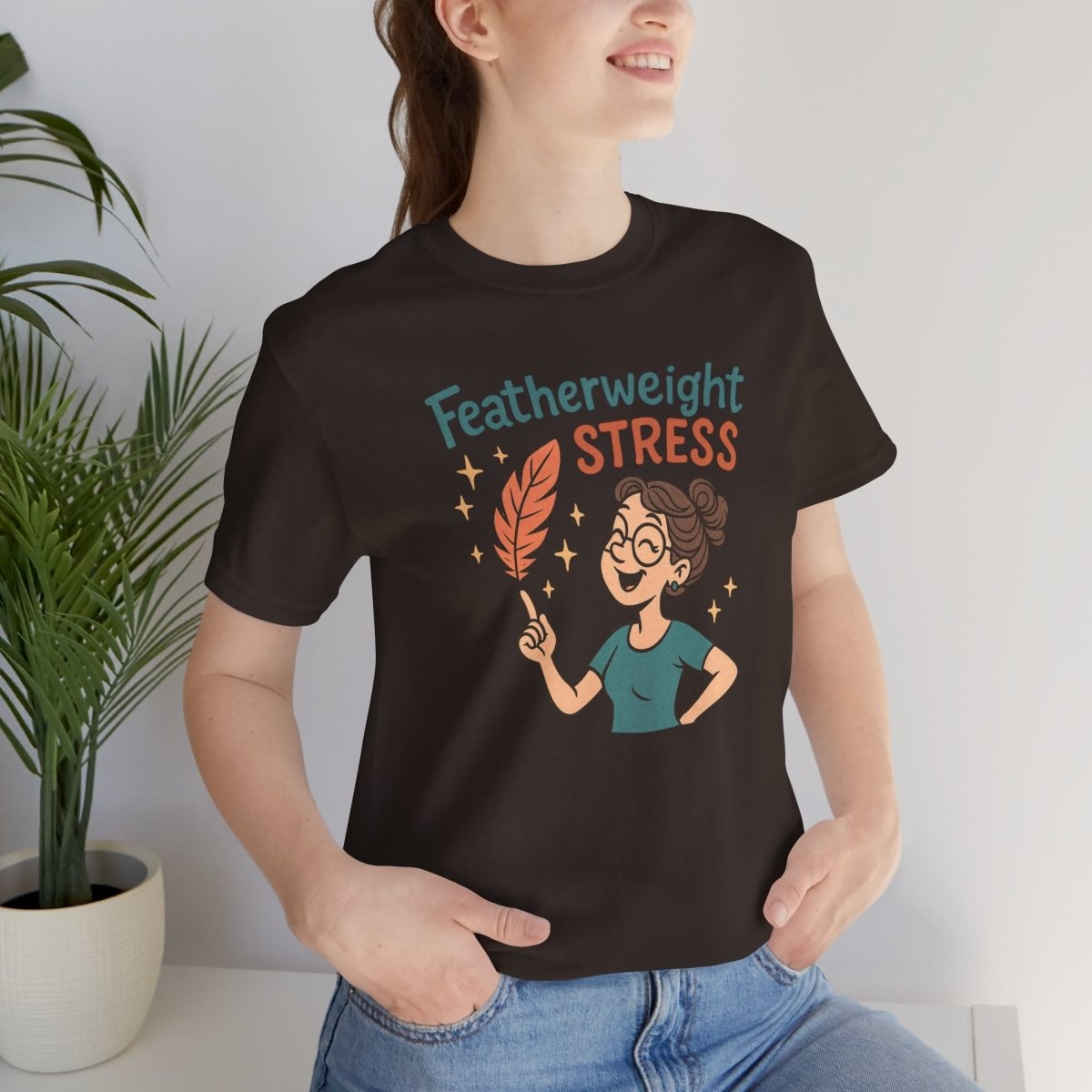 "Featherweight Stress" Unisex Tee, Funny Graphic T-Shirt, Relaxation Shirt, Gift for Mental Health Awareness, Cute Casual Wear - MINDSet Collection - AI Tee Hero