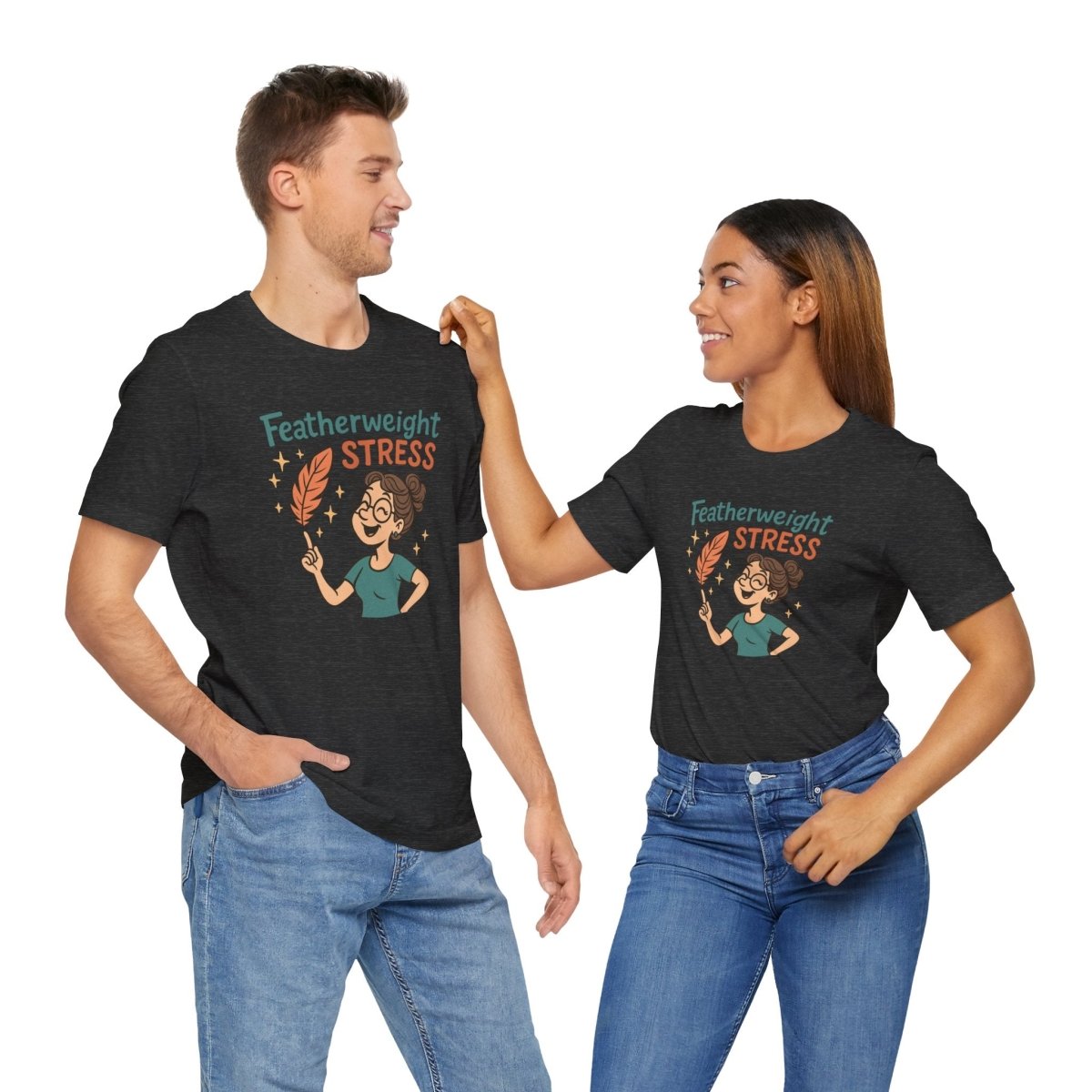 "Featherweight Stress" Unisex Tee, Funny Graphic T-Shirt, Relaxation Shirt, Gift for Mental Health Awareness, Cute Casual Wear - MINDSet Collection - AI Tee Hero