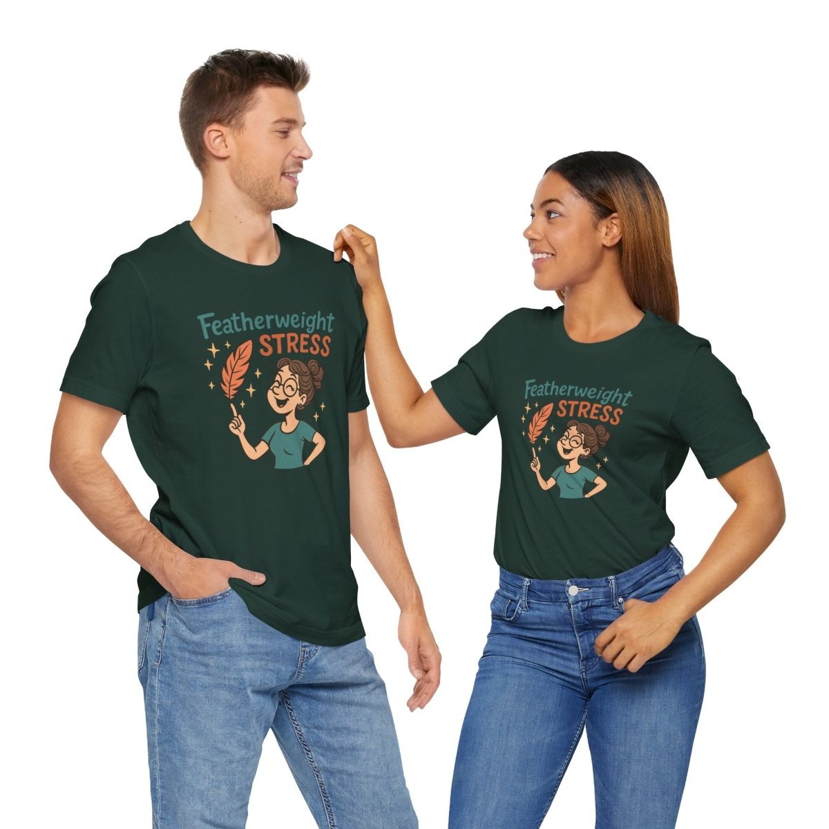 "Featherweight Stress" Unisex Tee, Funny Graphic T-Shirt, Relaxation Shirt, Gift for Mental Health Awareness, Cute Casual Wear - MINDSet Collection - AI Tee Hero