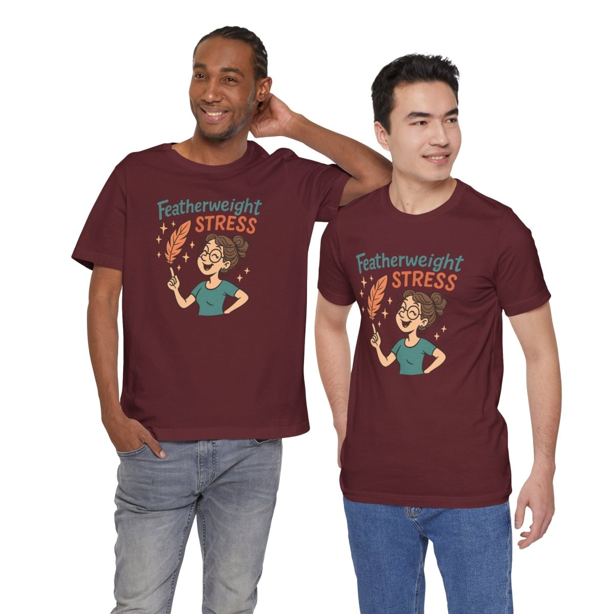 "Featherweight Stress" Unisex Tee, Funny Graphic T-Shirt, Relaxation Shirt, Gift for Mental Health Awareness, Cute Casual Wear - MINDSet Collection - AI Tee Hero