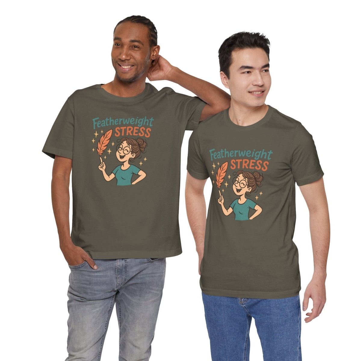 "Featherweight Stress" Unisex Tee, Funny Graphic T-Shirt, Relaxation Shirt, Gift for Mental Health Awareness, Cute Casual Wear - MINDSet Collection - AI Tee Hero