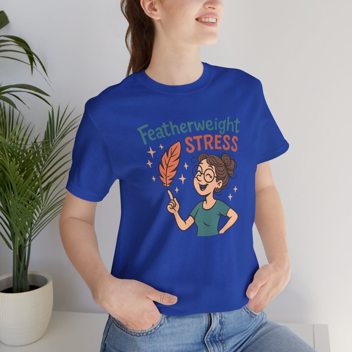 "Featherweight Stress" Unisex Tee, Funny Graphic T-Shirt, Relaxation Shirt, Gift for Mental Health Awareness, Cute Casual Wear - MINDSet Collection - AI Tee Hero