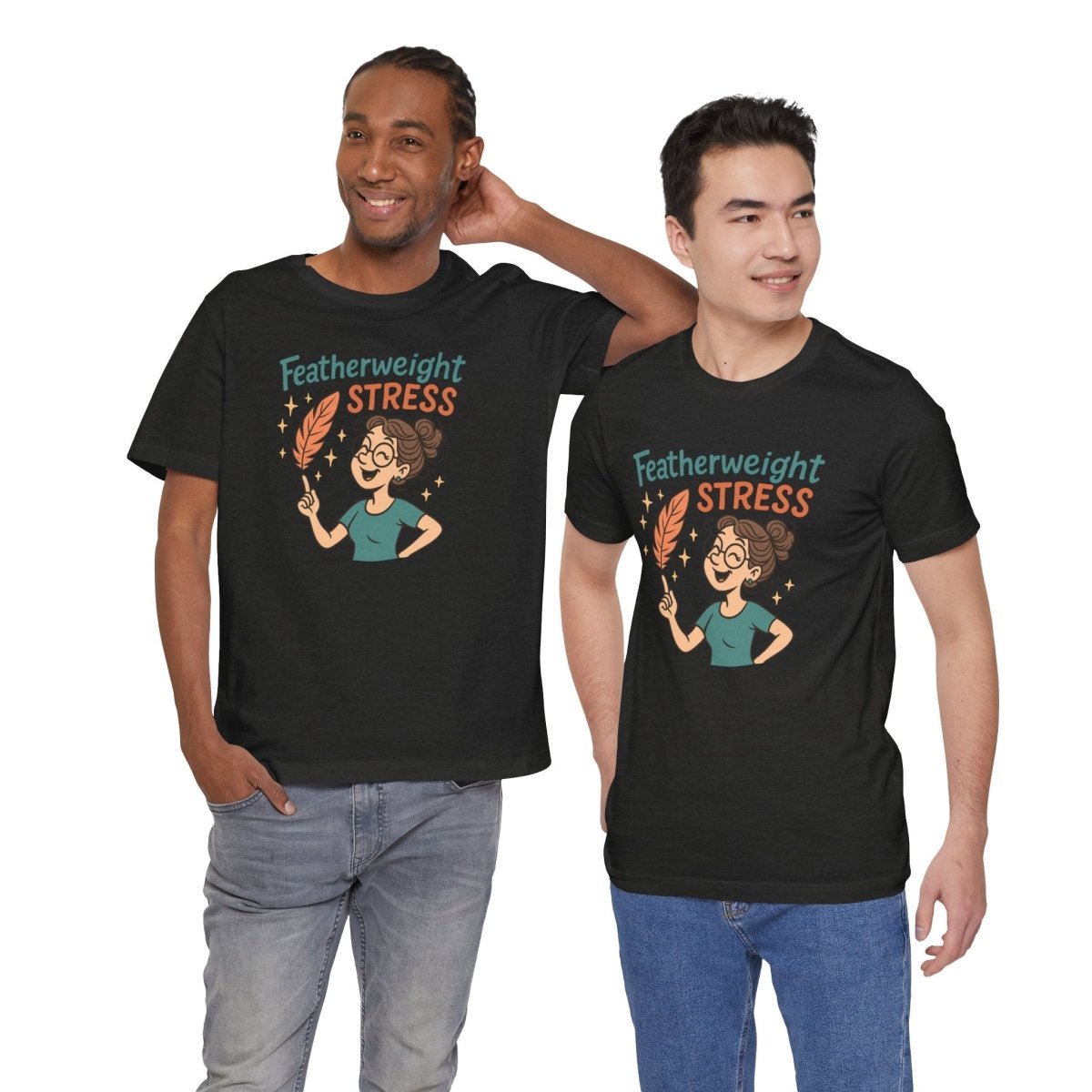 "Featherweight Stress" Unisex Tee, Funny Graphic T-Shirt, Relaxation Shirt, Gift for Mental Health Awareness, Cute Casual Wear - MINDSet Collection - AI Tee Hero