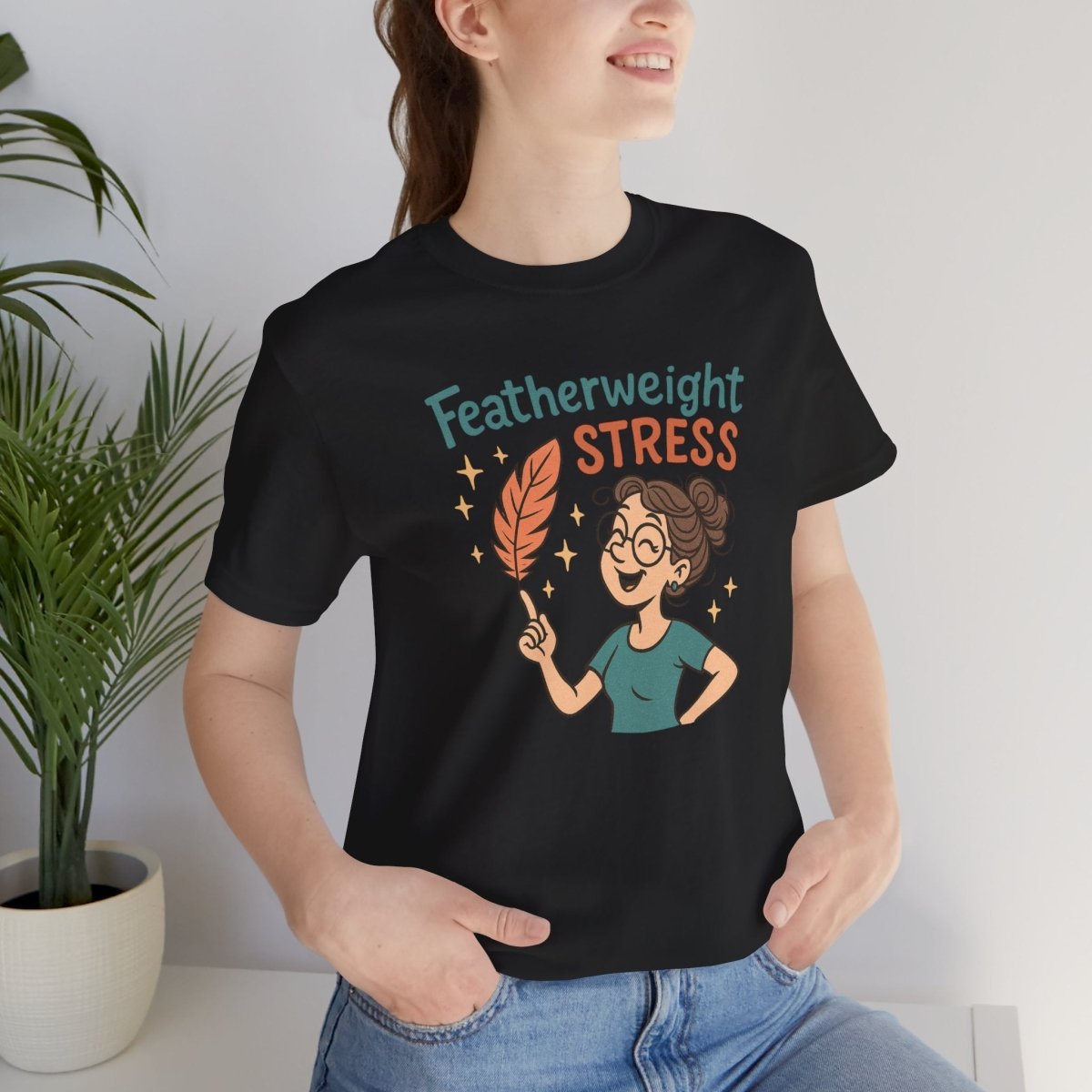 "Featherweight Stress" Unisex Tee, Funny Graphic T-Shirt, Relaxation Shirt, Gift for Mental Health Awareness, Cute Casual Wear - MINDSet Collection - AI Tee Hero