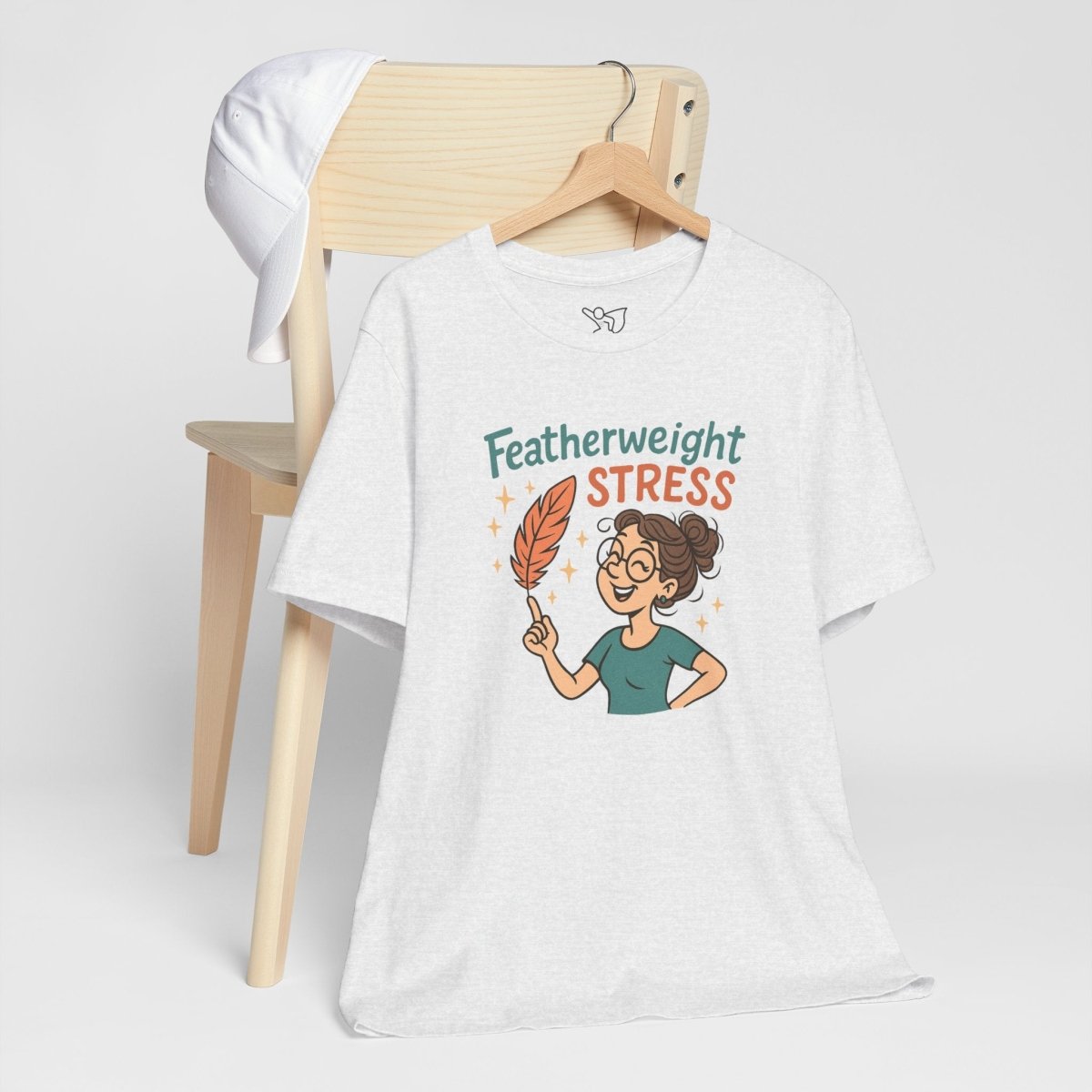 "Featherweight Stress" Unisex Tee, Funny Graphic T-Shirt, Relaxation Shirt, Gift for Mental Health Awareness, Cute Casual Wear - MINDSet Collection - AI Tee Hero