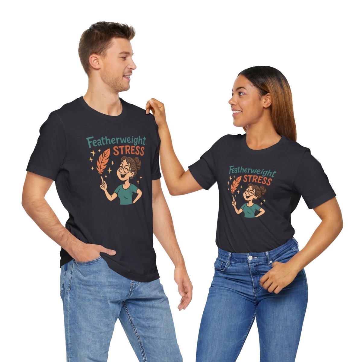 "Featherweight Stress" Unisex Tee, Funny Graphic T-Shirt, Relaxation Shirt, Gift for Mental Health Awareness, Cute Casual Wear - MINDSet Collection - AI Tee Hero