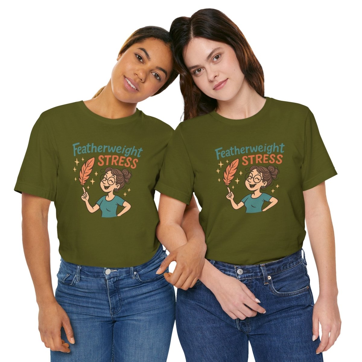"Featherweight Stress" Unisex Tee, Funny Graphic T-Shirt, Relaxation Shirt, Gift for Mental Health Awareness, Cute Casual Wear - MINDSet Collection - AI Tee Hero