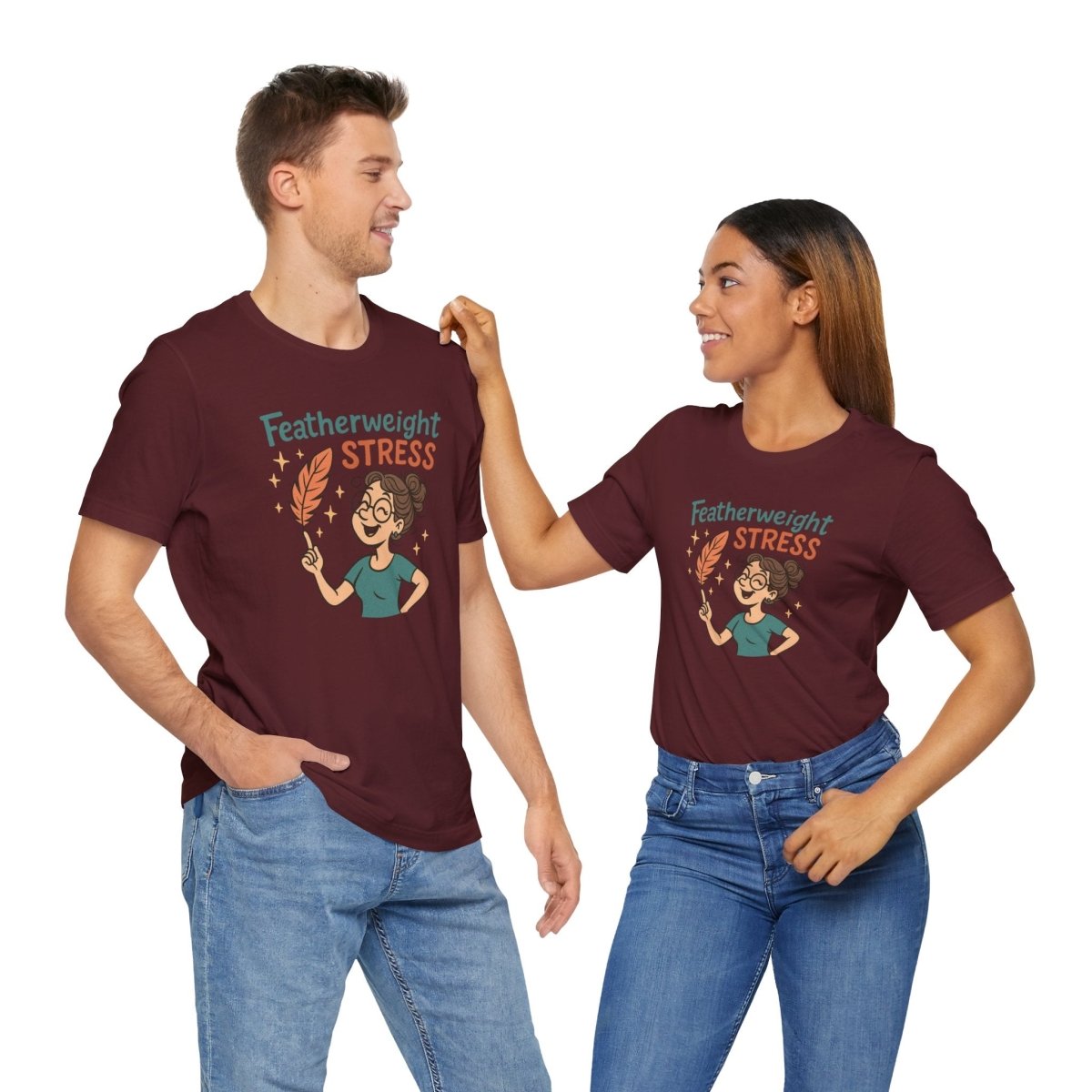 "Featherweight Stress" Unisex Tee, Funny Graphic T-Shirt, Relaxation Shirt, Gift for Mental Health Awareness, Cute Casual Wear - MINDSet Collection - AI Tee Hero