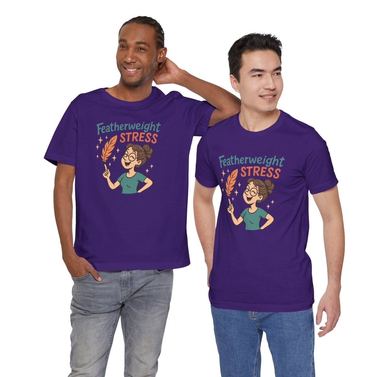 "Featherweight Stress" Unisex Tee, Funny Graphic T-Shirt, Relaxation Shirt, Gift for Mental Health Awareness, Cute Casual Wear - MINDSet Collection - AI Tee Hero
