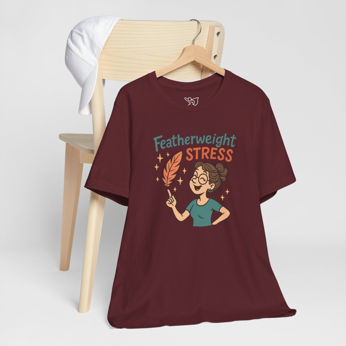 "Featherweight Stress" Unisex Tee, Funny Graphic T-Shirt, Relaxation Shirt, Gift for Mental Health Awareness, Cute Casual Wear - MINDSet Collection - AI Tee Hero