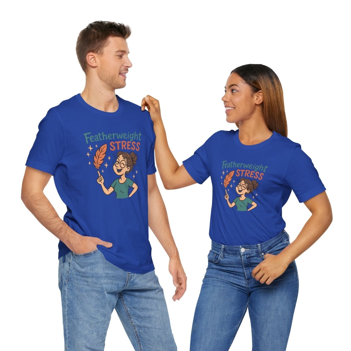"Featherweight Stress" Unisex Tee, Funny Graphic T-Shirt, Relaxation Shirt, Gift for Mental Health Awareness, Cute Casual Wear - MINDSet Collection - AI Tee Hero