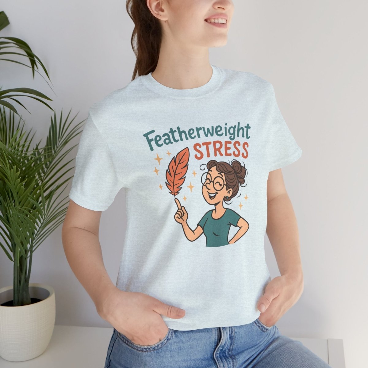 "Featherweight Stress" Unisex Tee, Funny Graphic T-Shirt, Relaxation Shirt, Gift for Mental Health Awareness, Cute Casual Wear - MINDSet Collection - AI Tee Hero