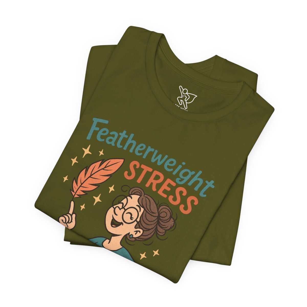"Featherweight Stress" Unisex Tee, Funny Graphic T-Shirt, Relaxation Shirt, Gift for Mental Health Awareness, Cute Casual Wear - MINDSet Collection - AI Tee Hero