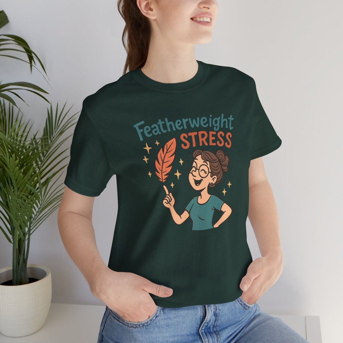 "Featherweight Stress" Unisex Tee, Funny Graphic T-Shirt, Relaxation Shirt, Gift for Mental Health Awareness, Cute Casual Wear - MINDSet Collection - AI Tee Hero