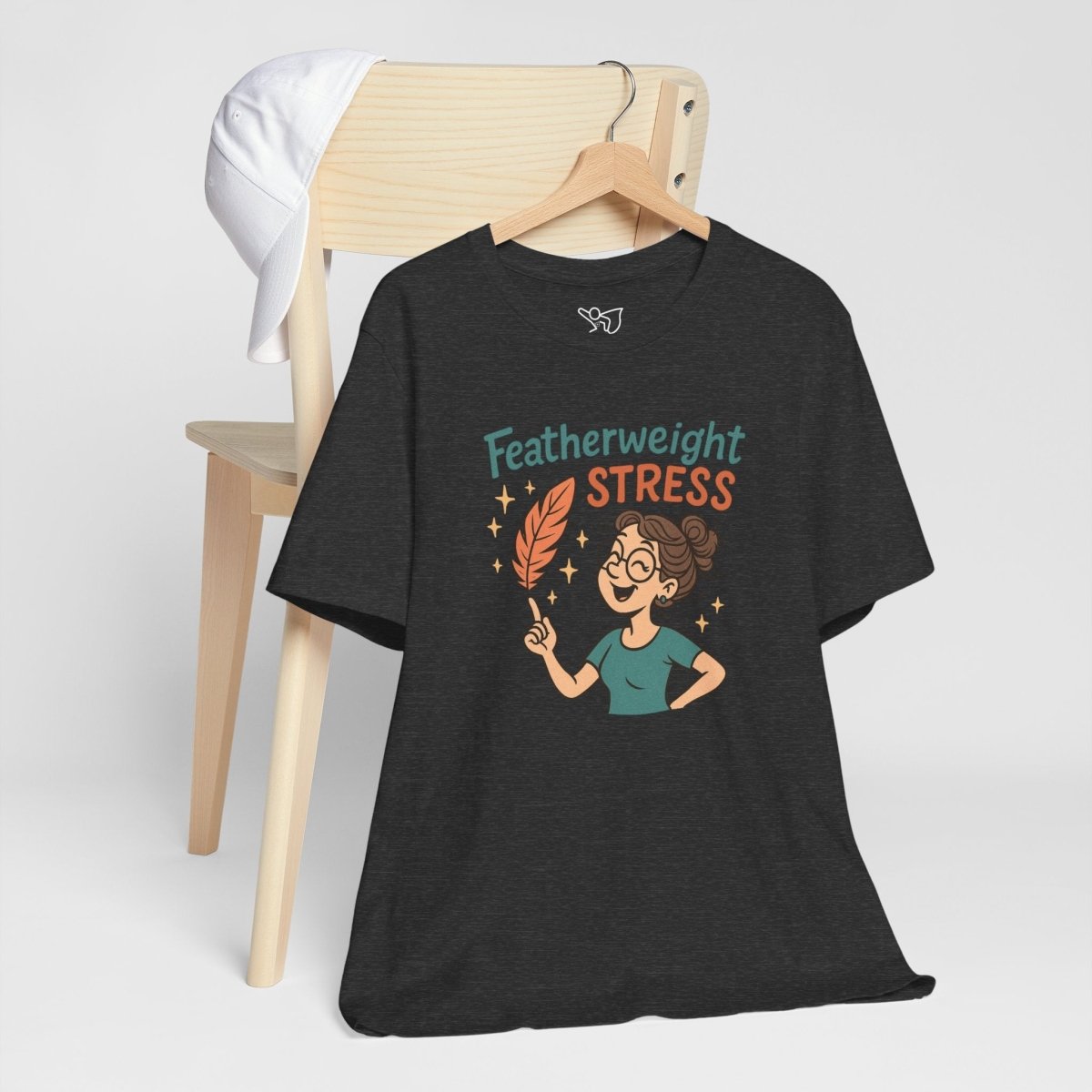 "Featherweight Stress" Unisex Tee, Funny Graphic T-Shirt, Relaxation Shirt, Gift for Mental Health Awareness, Cute Casual Wear - MINDSet Collection - AI Tee Hero
