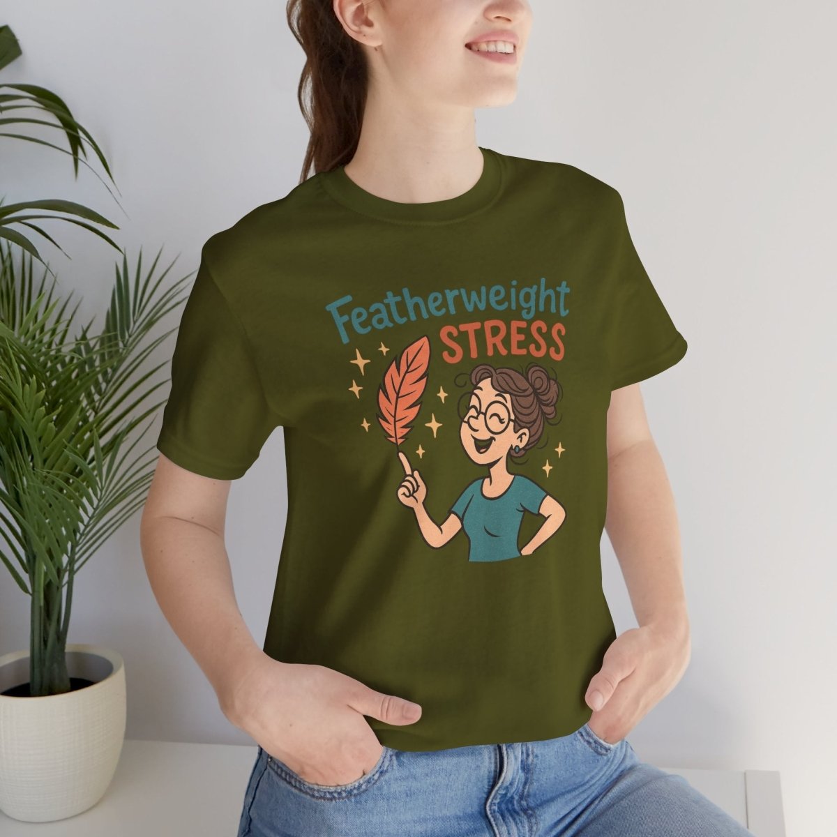 "Featherweight Stress" Unisex Tee, Funny Graphic T-Shirt, Relaxation Shirt, Gift for Mental Health Awareness, Cute Casual Wear - MINDSet Collection - AI Tee Hero